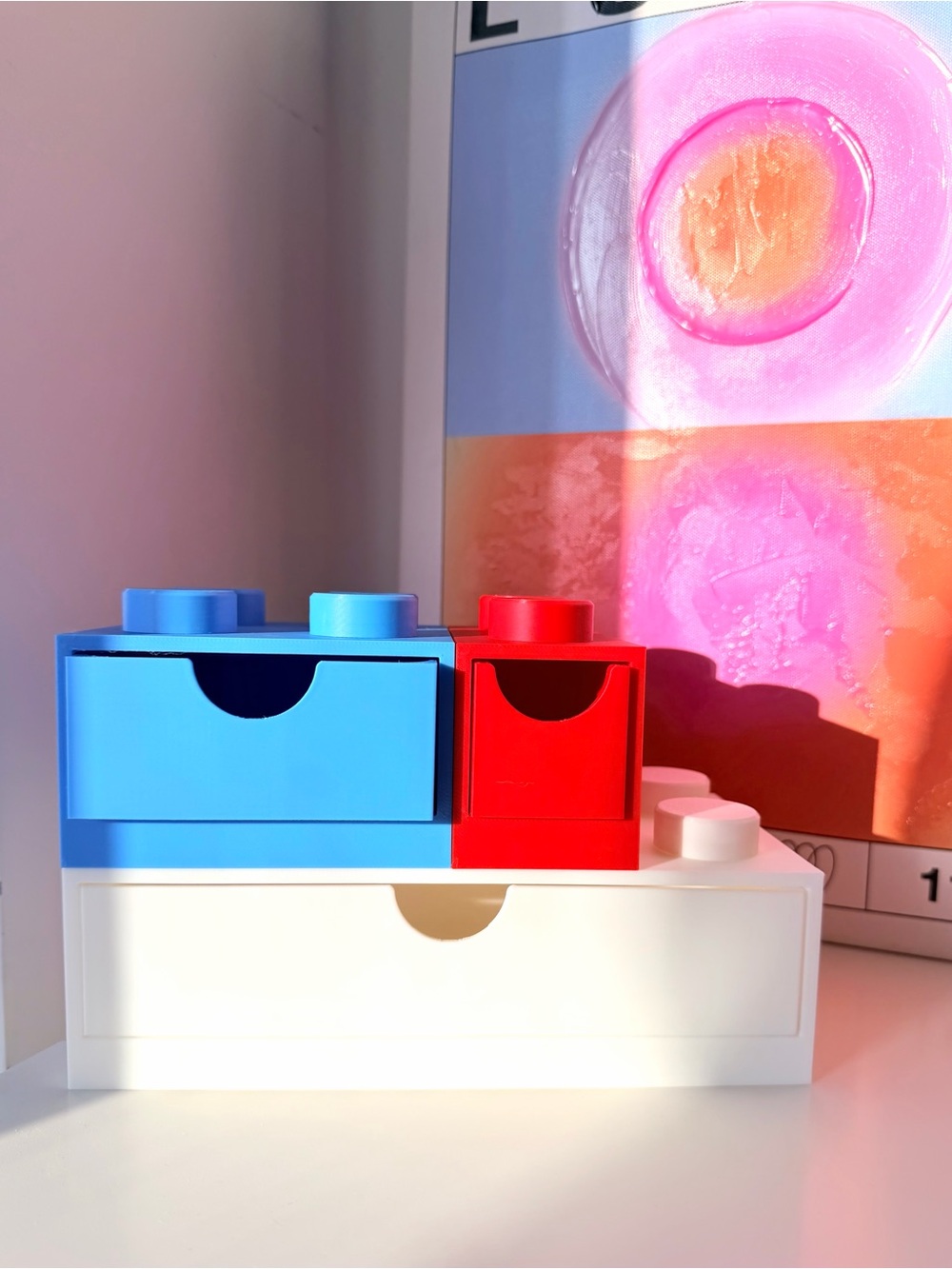 Modular LEGO Style Desk Organizer Drawers Color Block Storage Set